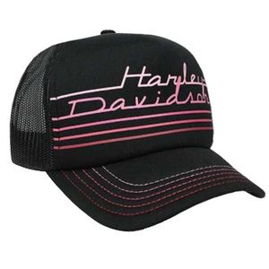 Harley-Davidson Women's Black and Pink Trucker Cap